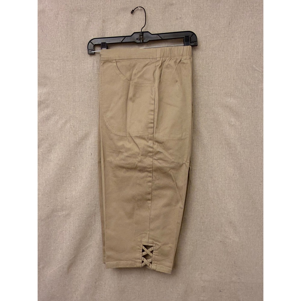 Just My Size Khaki Capri Pants Womens 2X 18W 20W Stretch Lattice Hem Crop Tan